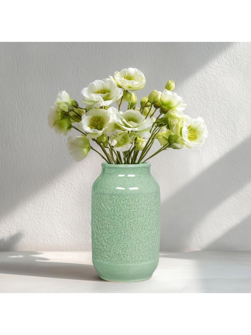 9 Inch Blue Ceramic Textured Flower Vase Centerpiece Living Room Home Decor